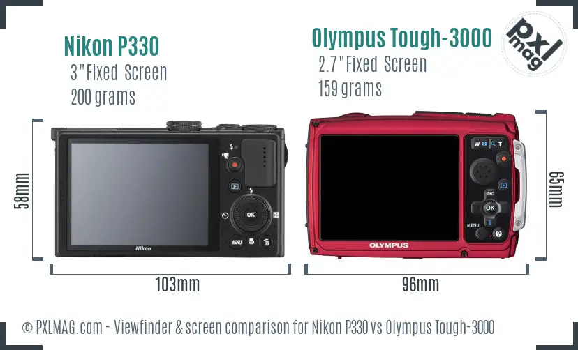 Nikon P330 vs Olympus Tough-3000 Screen and Viewfinder comparison