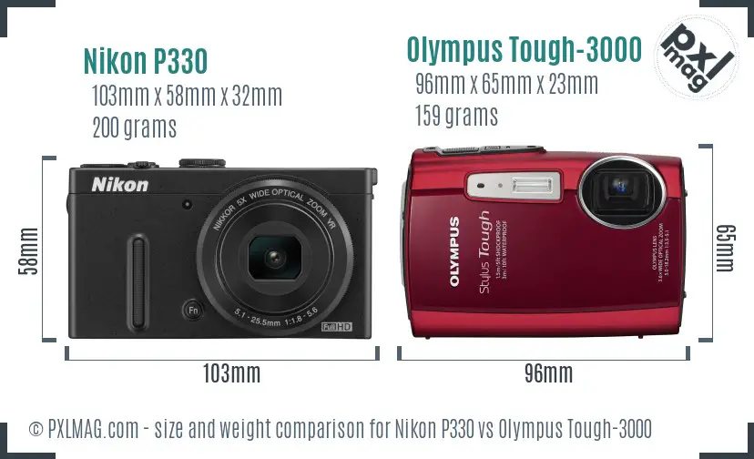 Nikon P330 vs Olympus Tough-3000 size comparison