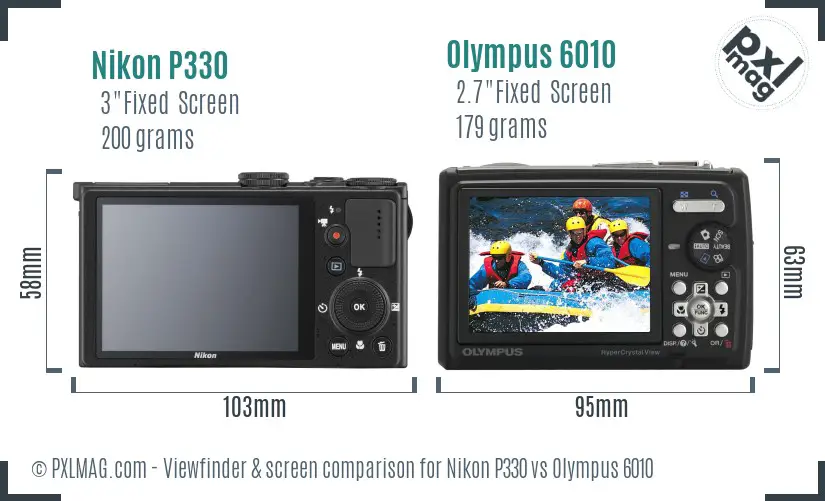 Nikon P330 vs Olympus 6010 Screen and Viewfinder comparison