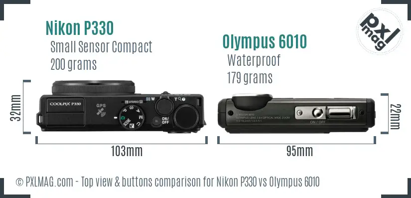 Nikon P330 vs Olympus 6010 top view buttons comparison