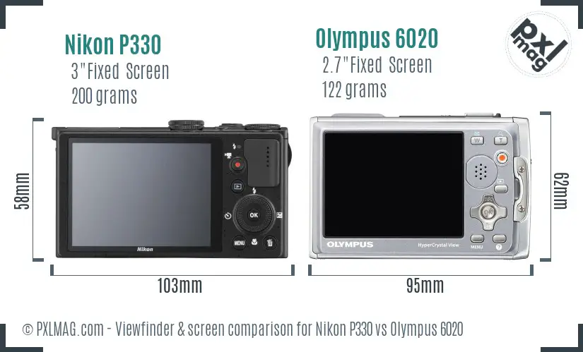 Nikon P330 vs Olympus 6020 Screen and Viewfinder comparison