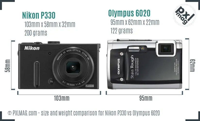 Nikon P330 vs Olympus 6020 size comparison