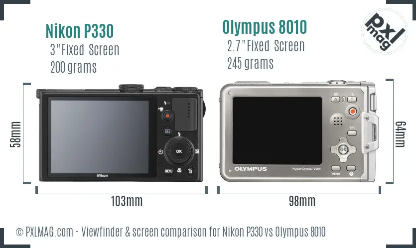 Nikon P330 vs Olympus 8010 Screen and Viewfinder comparison