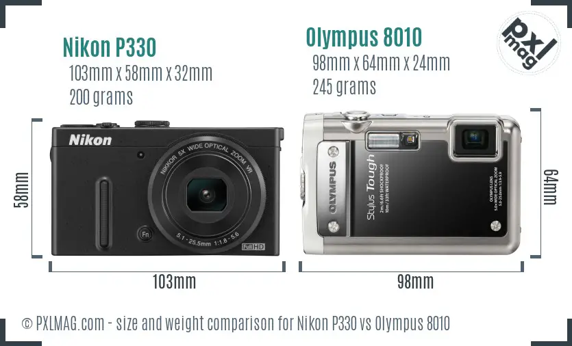 Nikon P330 vs Olympus 8010 size comparison