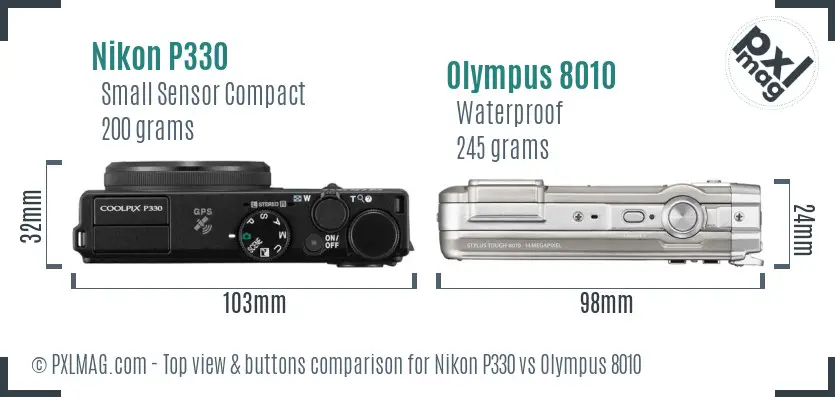 Nikon P330 vs Olympus 8010 top view buttons comparison