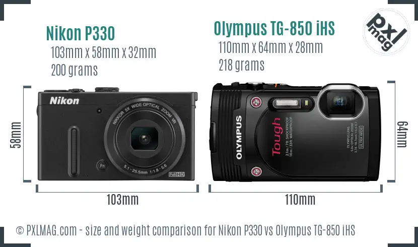 Nikon P330 vs Olympus TG-850 iHS size comparison Nikon P330 vs Olympus TG-850 iHS size comparison