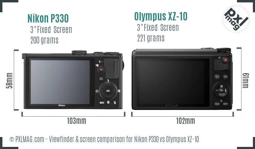 Nikon P330 vs Olympus XZ-10 Screen and Viewfinder comparison