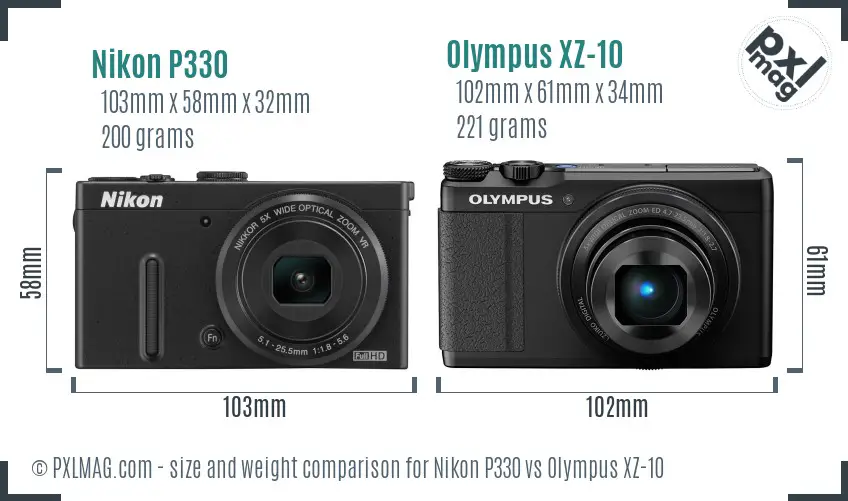 Nikon P330 vs Olympus XZ-10 size comparison