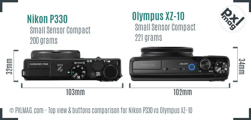 Nikon P330 vs Olympus XZ-10 top view buttons comparison
