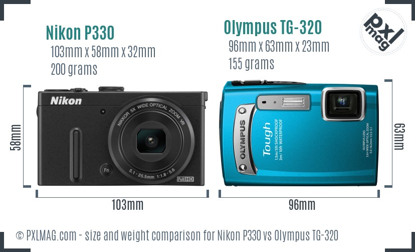 Nikon P330 vs Olympus TG-320 size comparison Nikon P330 vs Olympus TG-320 size comparison