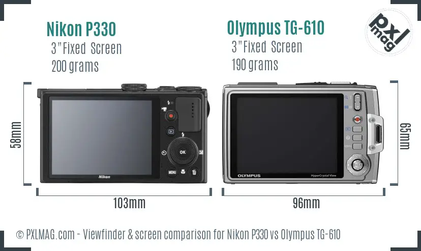 Nikon P330 vs Olympus TG-610 Screen and Viewfinder comparison