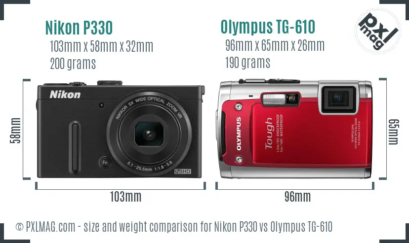 Nikon P330 vs Olympus TG-610 size comparison