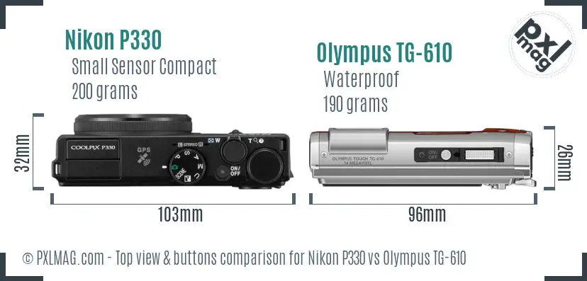 Nikon P330 vs Olympus TG-610 top view buttons comparison