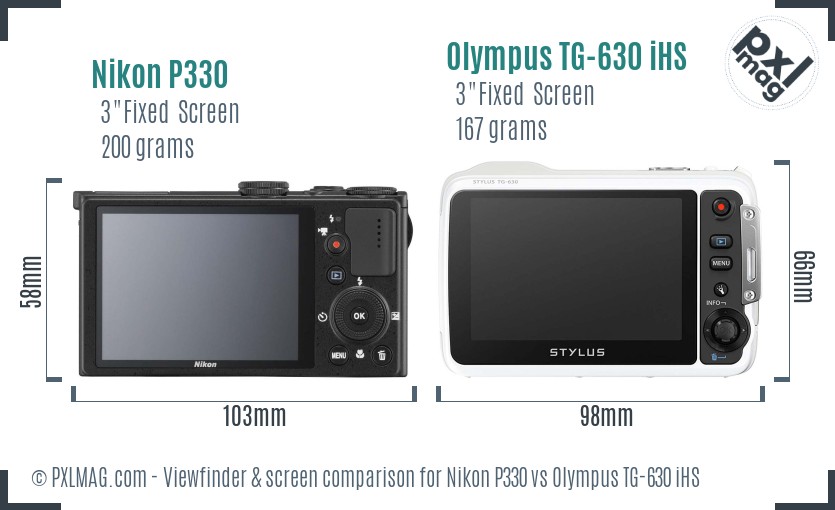 Nikon P330 vs Olympus TG-630 iHS Screen and Viewfinder comparison
