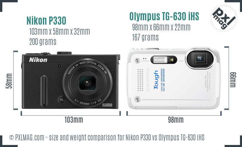 Nikon P330 vs Olympus TG-630 iHS size comparison