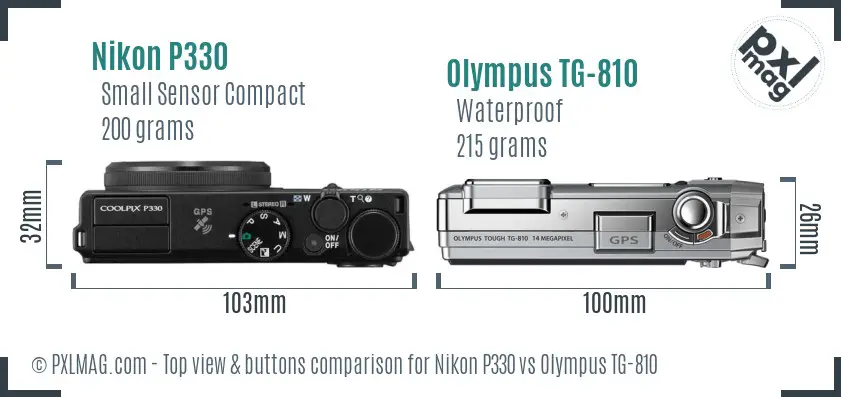 Nikon P330 vs Olympus TG-810 top view buttons comparison Nikon P330 vs Olympus TG-810 top view buttons comparison