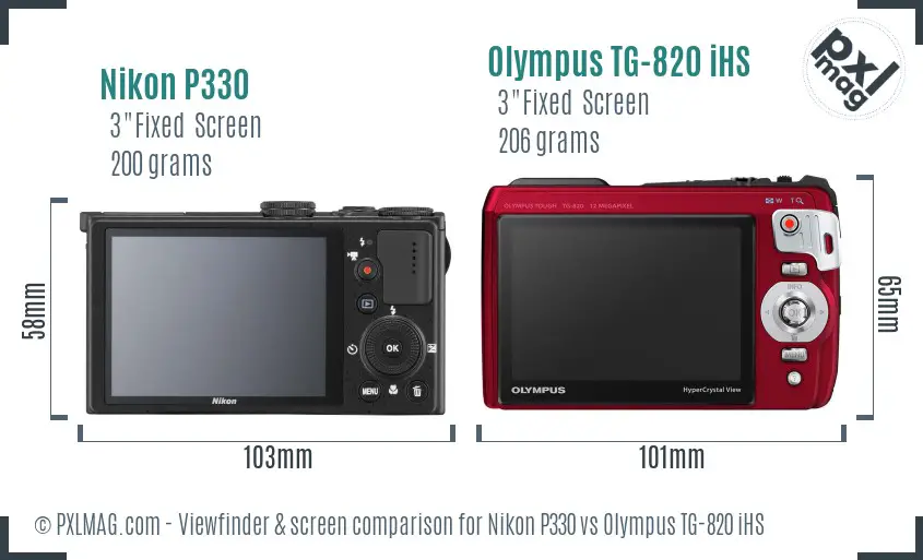 Nikon P330 vs Olympus TG-820 iHS Screen and Viewfinder comparison