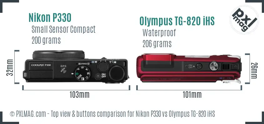 Nikon P330 vs Olympus TG-820 iHS top view buttons comparison