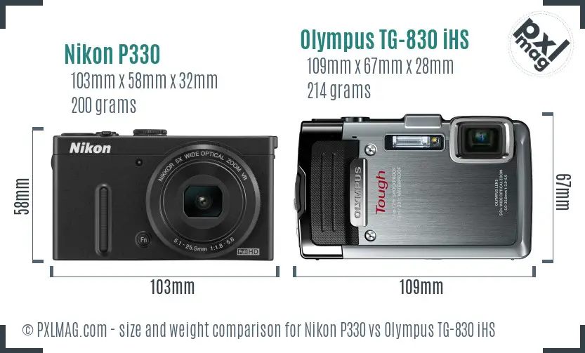 Nikon P330 vs Olympus TG-830 iHS size comparison Nikon P330 vs Olympus TG-830 iHS size comparison