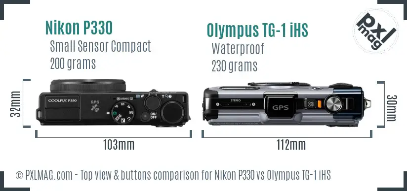 Nikon P330 vs Olympus TG-1 iHS top view buttons comparison