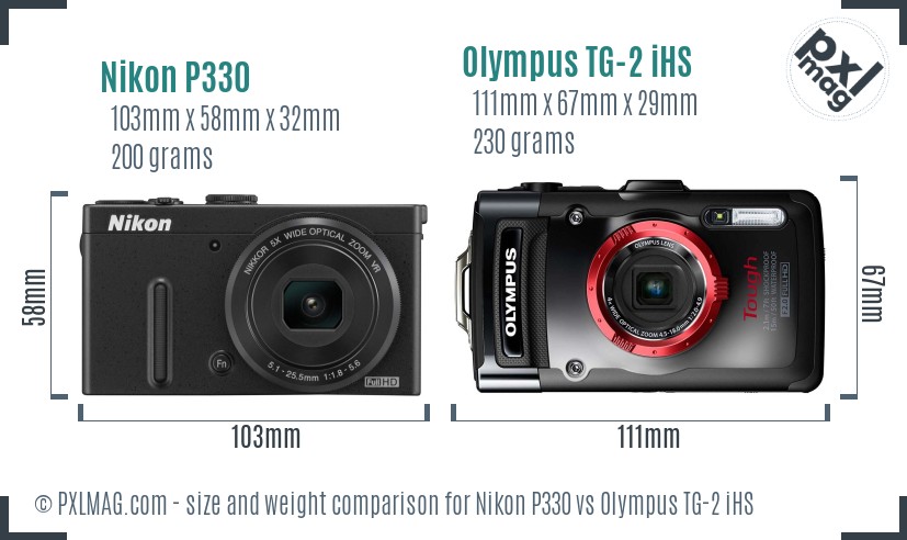 Nikon P330 vs Olympus TG-2 iHS size comparison Nikon P330 vs Olympus TG-2 iHS size comparison