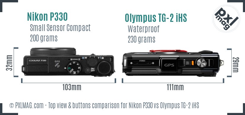 Nikon P330 vs Olympus TG-2 iHS top view buttons comparison