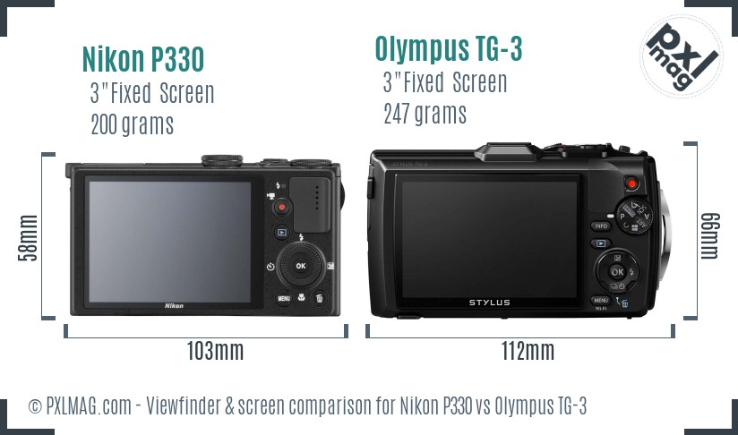 Nikon P330 vs Olympus TG-3 Screen and Viewfinder comparison