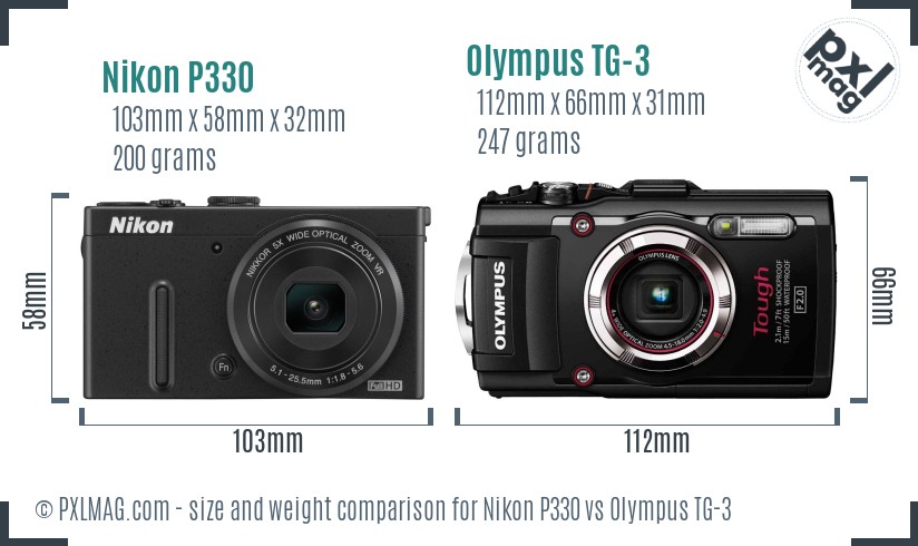 Nikon P330 vs Olympus TG-3 size comparison