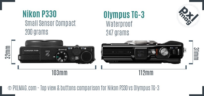 Nikon P330 vs Olympus TG-3 top view buttons comparison