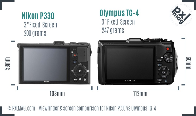 Nikon P330 vs Olympus TG-4 Screen and Viewfinder comparison