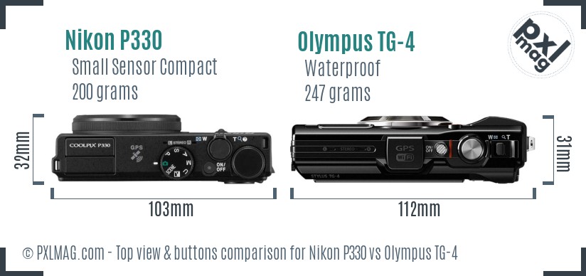Nikon P330 vs Olympus TG-4 top view buttons comparison