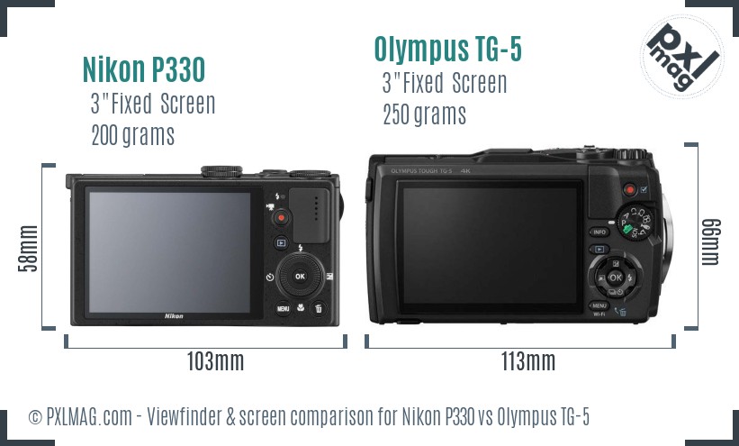 Nikon P330 vs Olympus TG-5 Screen and Viewfinder comparison