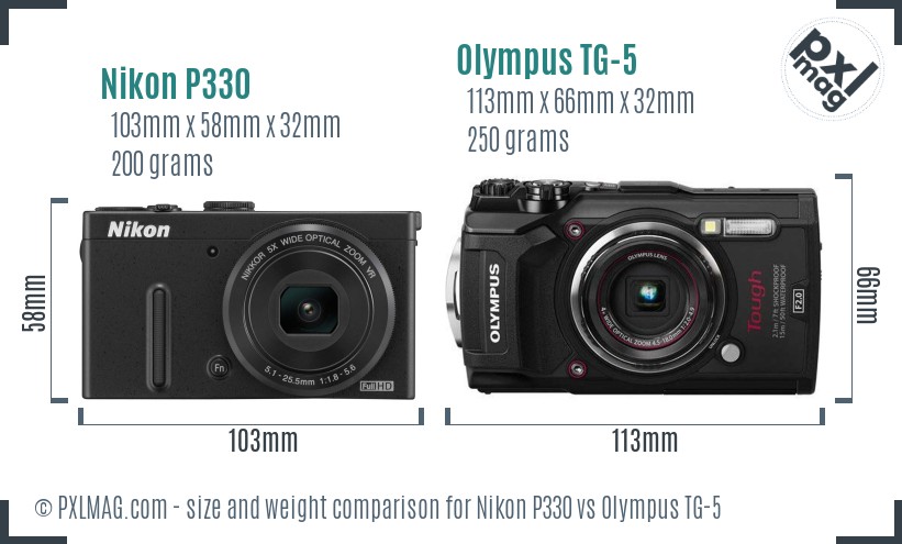 Nikon P330 vs Olympus TG-5 size comparison Nikon P330 vs Olympus TG-5 size comparison