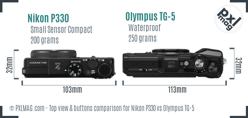 Nikon P330 vs Olympus TG-5 top view buttons comparison