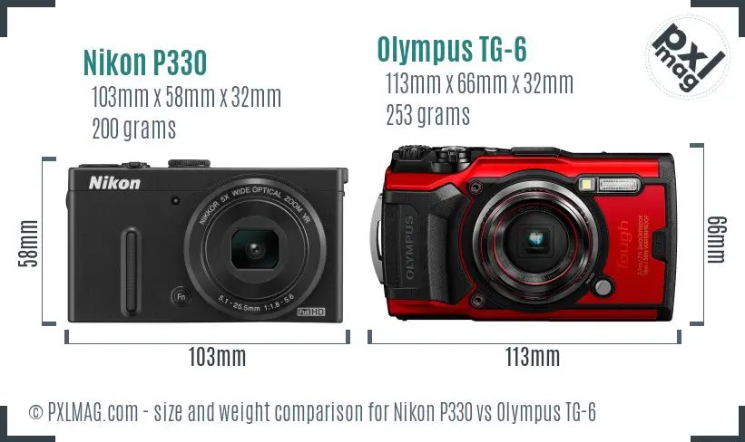Nikon P330 vs Olympus TG-6 size comparison Nikon P330 vs Olympus TG-6 size comparison