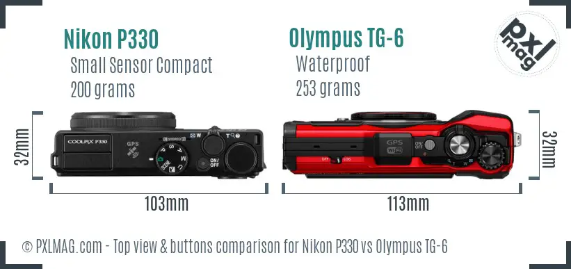 Nikon P330 vs Olympus TG-6 top view buttons comparison Nikon P330 vs Olympus TG-6 top view buttons comparison