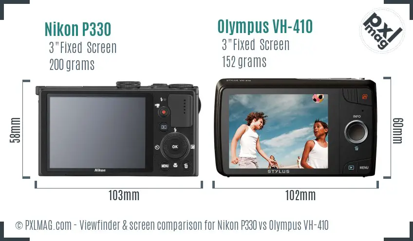 Nikon P330 vs Olympus VH-410 Screen and Viewfinder comparison