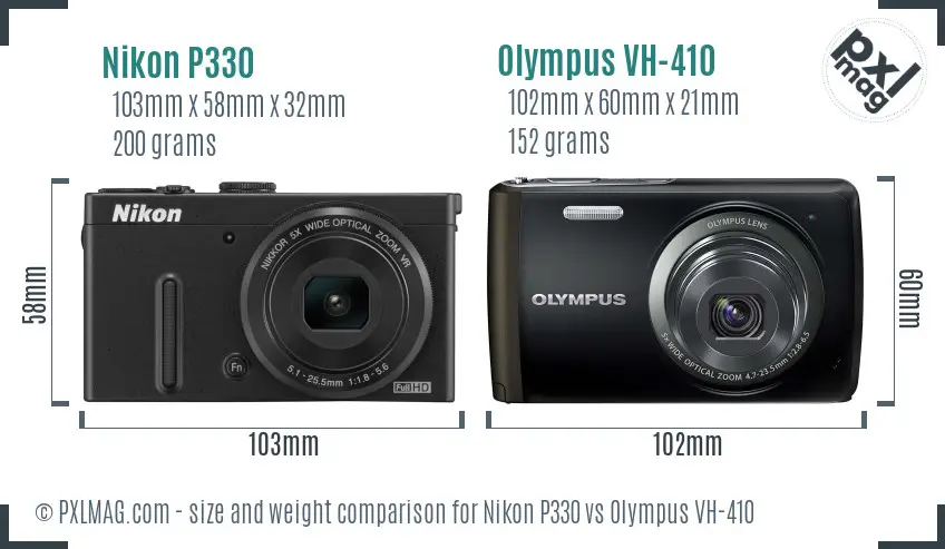 Nikon P330 vs Olympus VH-410 size comparison