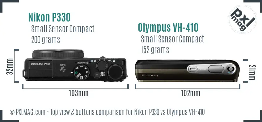 Nikon P330 vs Olympus VH-410 top view buttons comparison