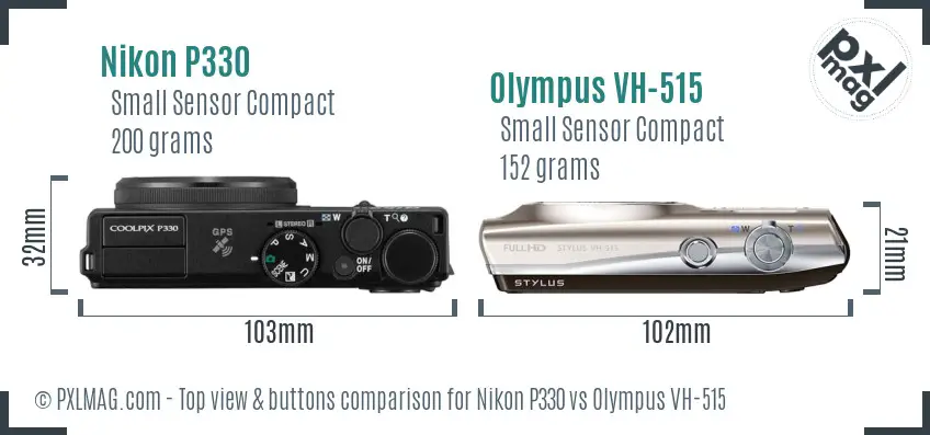Nikon P330 vs Olympus VH-515 top view buttons comparison Nikon P330 vs Olympus VH-515 top view buttons comparison