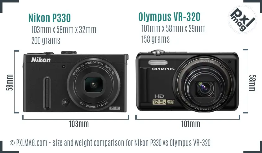 Nikon P330 vs Olympus VR-320 size comparison
