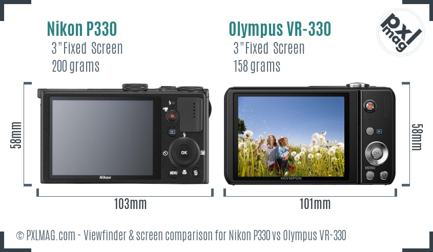 Nikon P330 vs Olympus VR-330 Screen and Viewfinder comparison