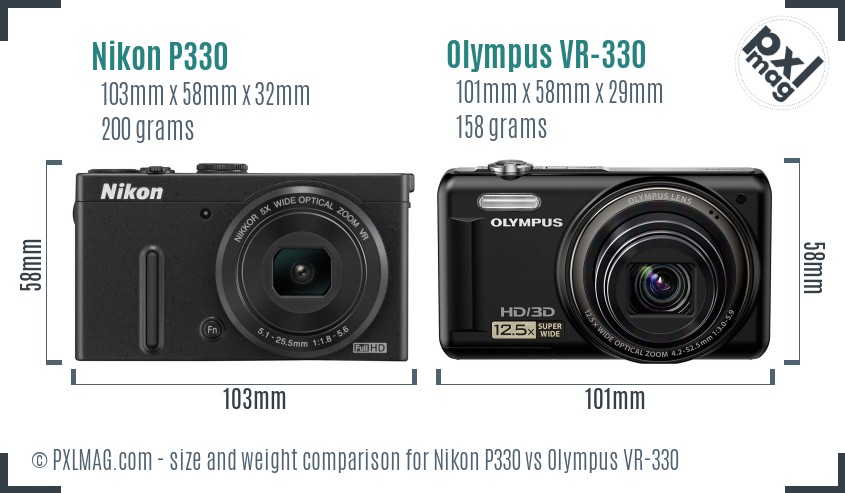 Nikon P330 vs Olympus VR-330 size comparison Nikon P330 vs Olympus VR-330 size comparison