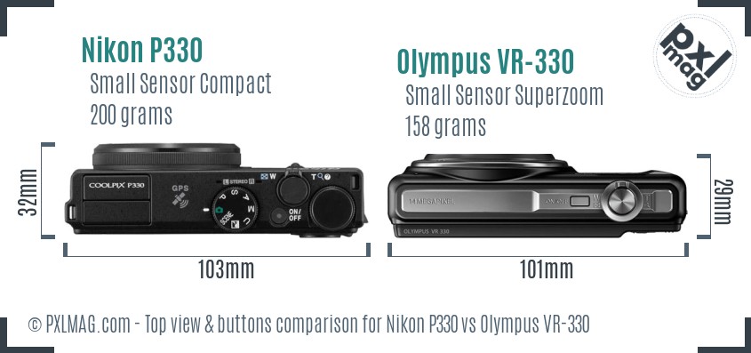 Nikon P330 vs Olympus VR-330 top view buttons comparison