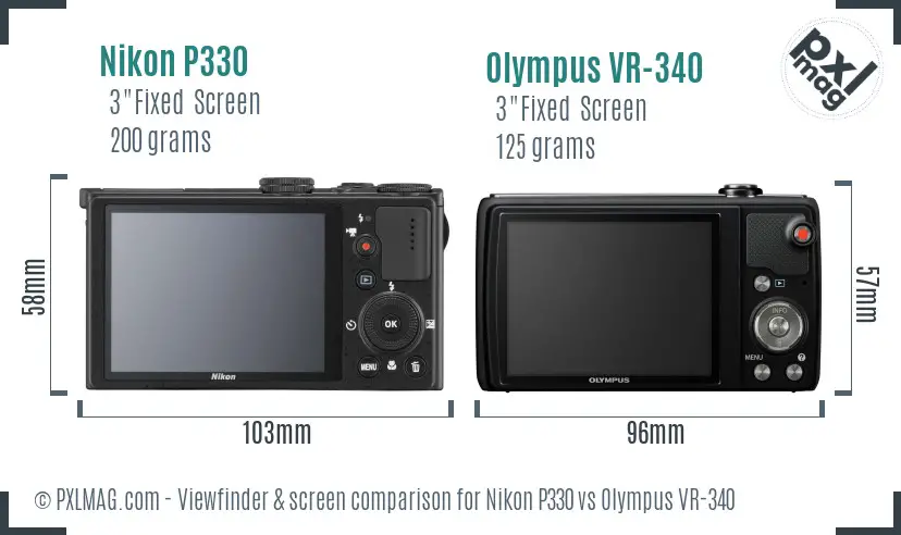 Nikon P330 vs Olympus VR-340 Screen and Viewfinder comparison