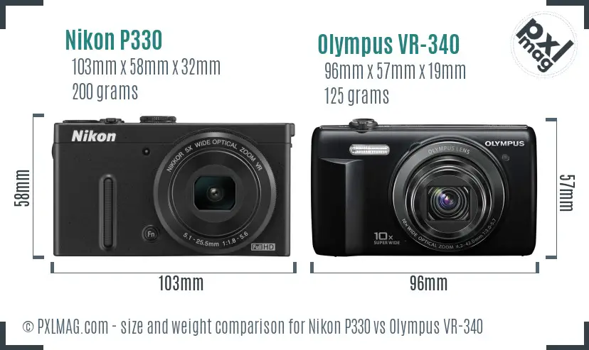 Nikon P330 vs Olympus VR-340 size comparison