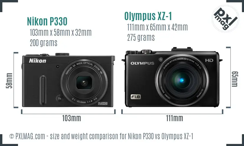 Nikon P330 vs Olympus XZ-1 size comparison Nikon P330 vs Olympus XZ-1 size comparison