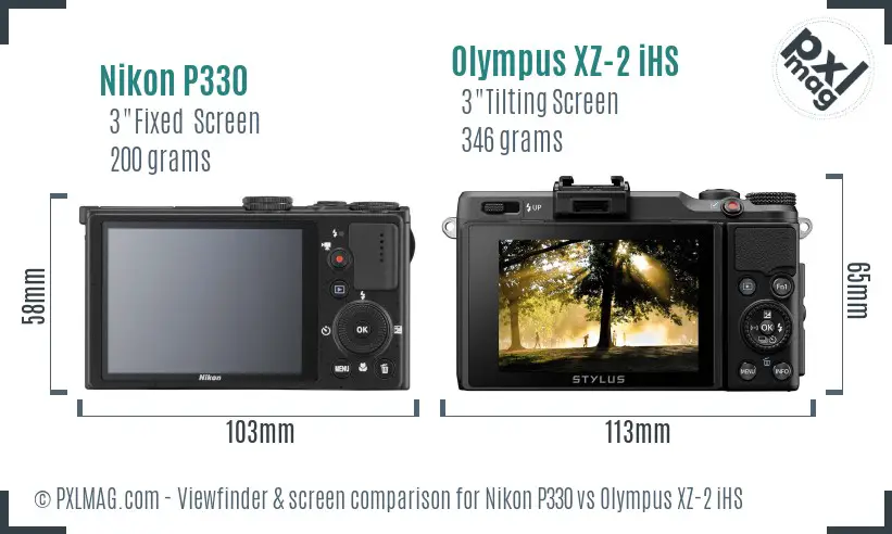 Nikon P330 vs Olympus XZ-2 iHS Screen and Viewfinder comparison