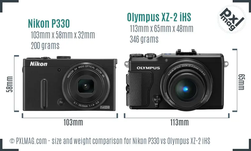 Nikon P330 vs Olympus XZ-2 iHS size comparison