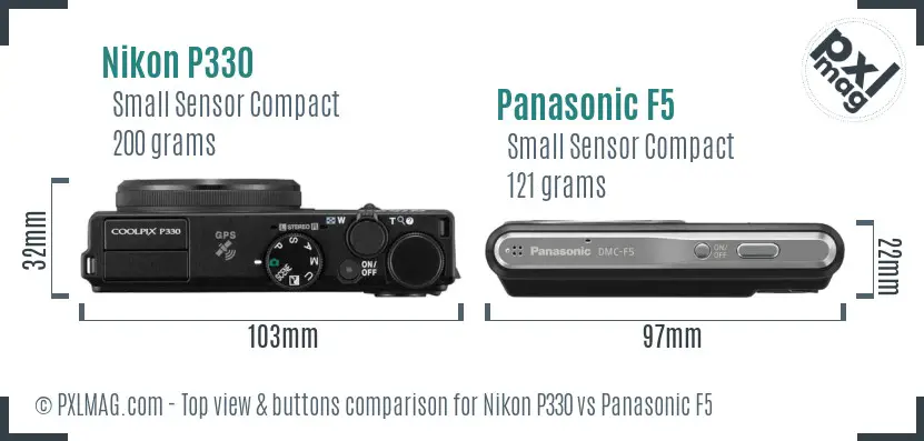 Nikon P330 vs Panasonic F5 top view buttons comparison